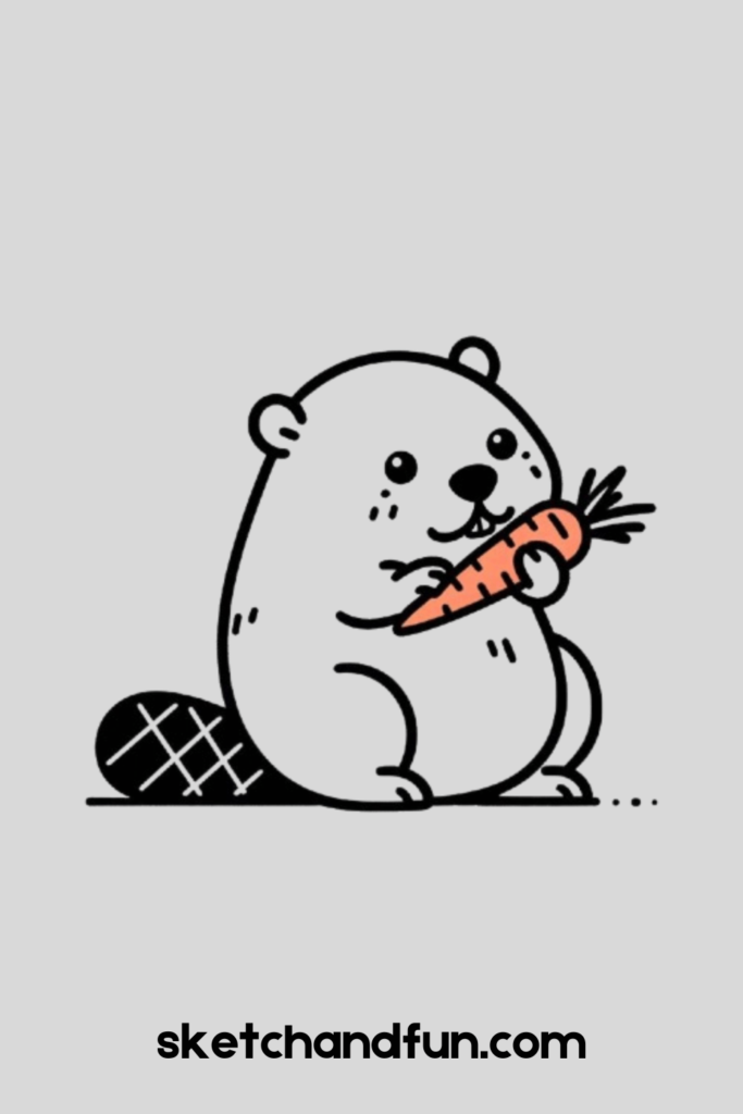 Beaver Drawing of eating carrot