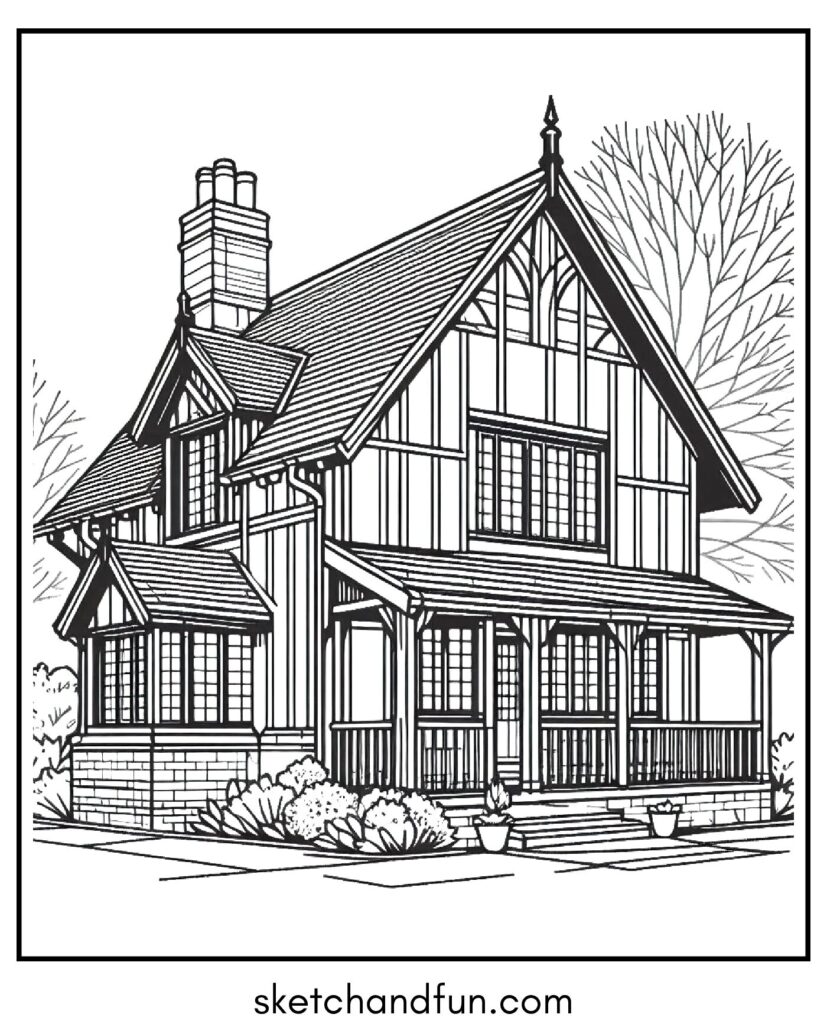 Cottage coloring page 20 pdf