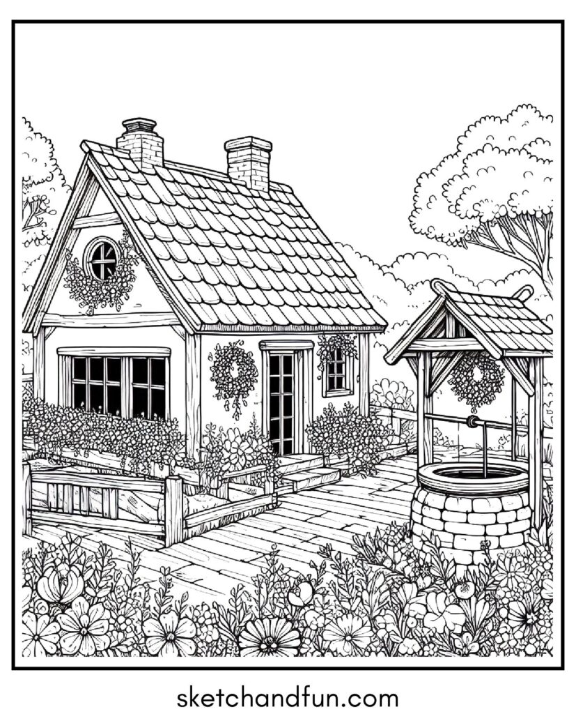 Cottage coloring page 21 pdf