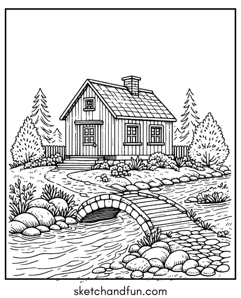 Cottage coloring page 24 pdf