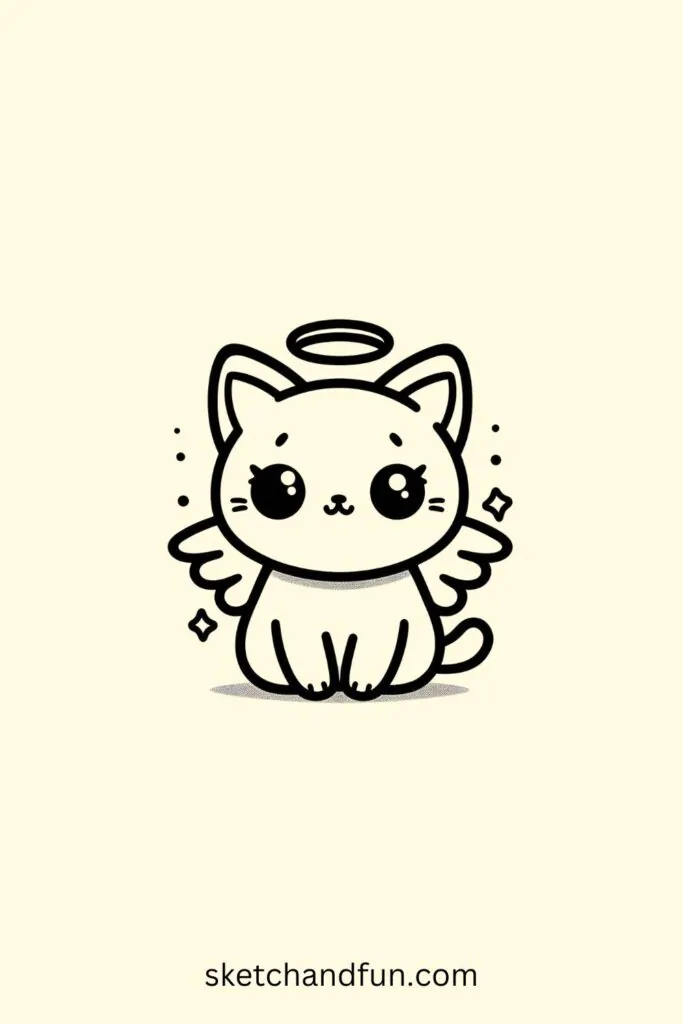 Cat Drawing Cute, Angel Cat Drawing Easy