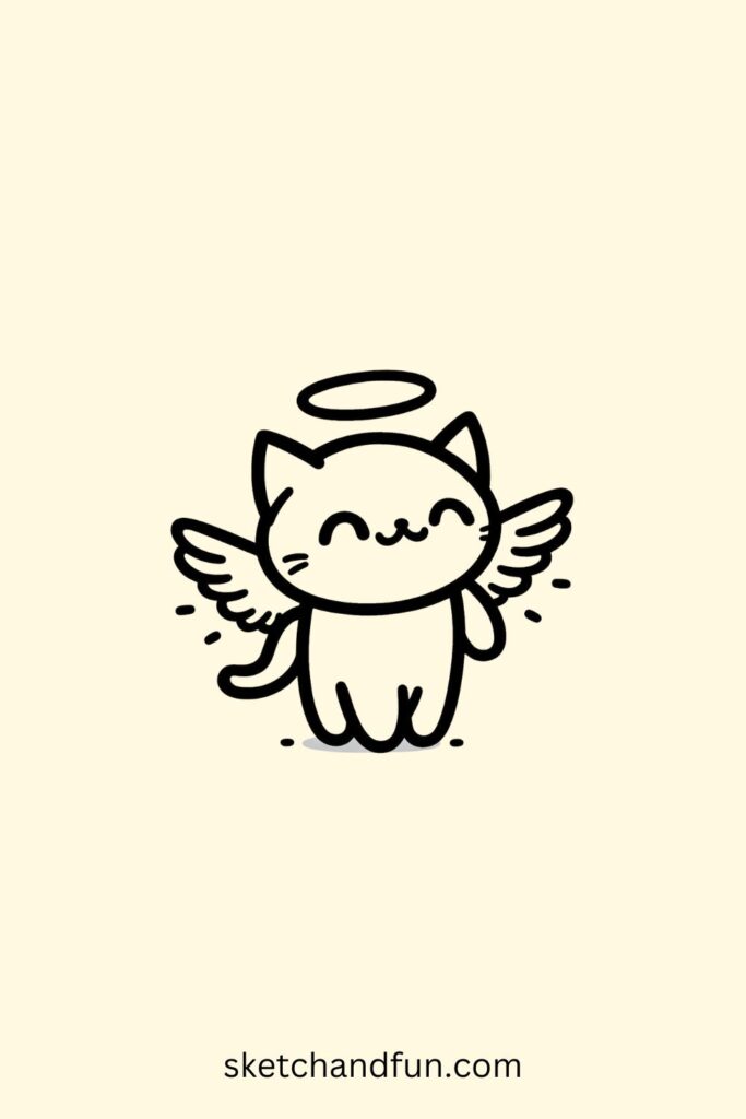 Cat Drawing Cute, Angel Cat Drawing Easy