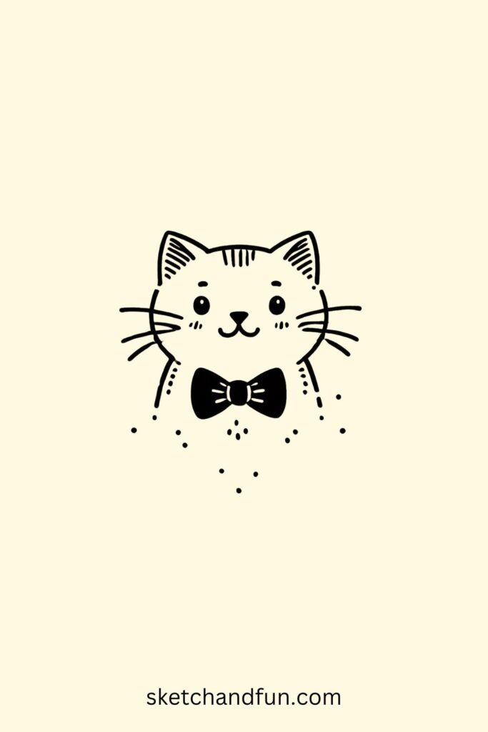 Cat Drawing Simple, Cat with a Bow Tie Easy Drawing