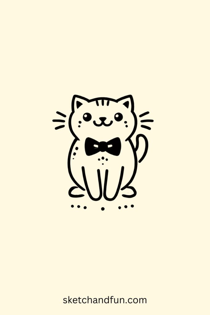 Cat Drawing Simple, Cat with a Bow Tie Easy Drawing