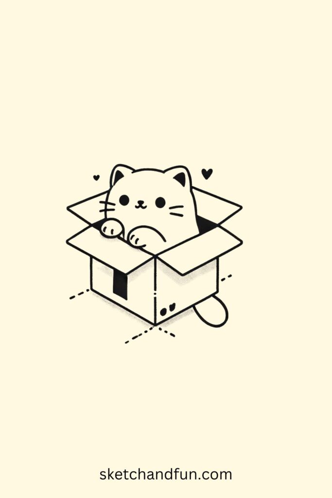 Cute Cat Drawing Idea, Cat in a Box