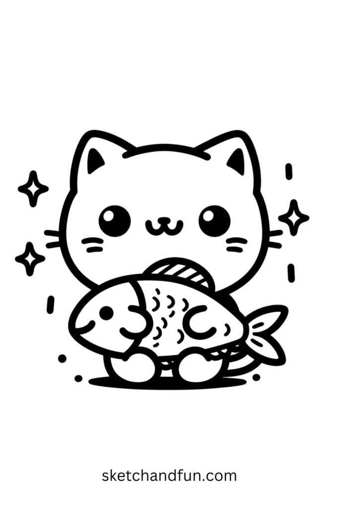 Cute Cat with a Fish 