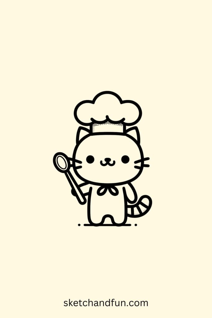 Cute Chef Cat Drawing Easy