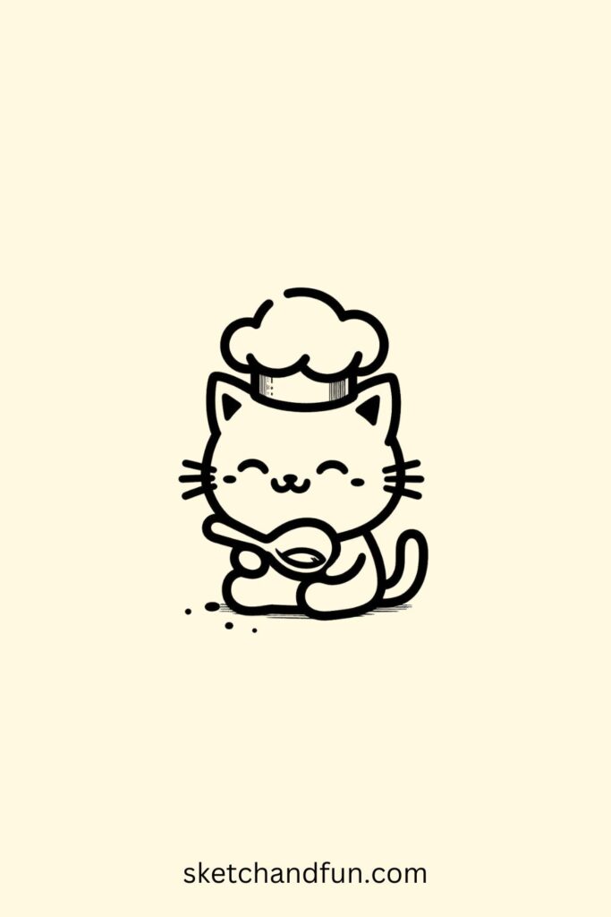 Easy Cat Drawing For Kids, Cute Chef Cat Drawing