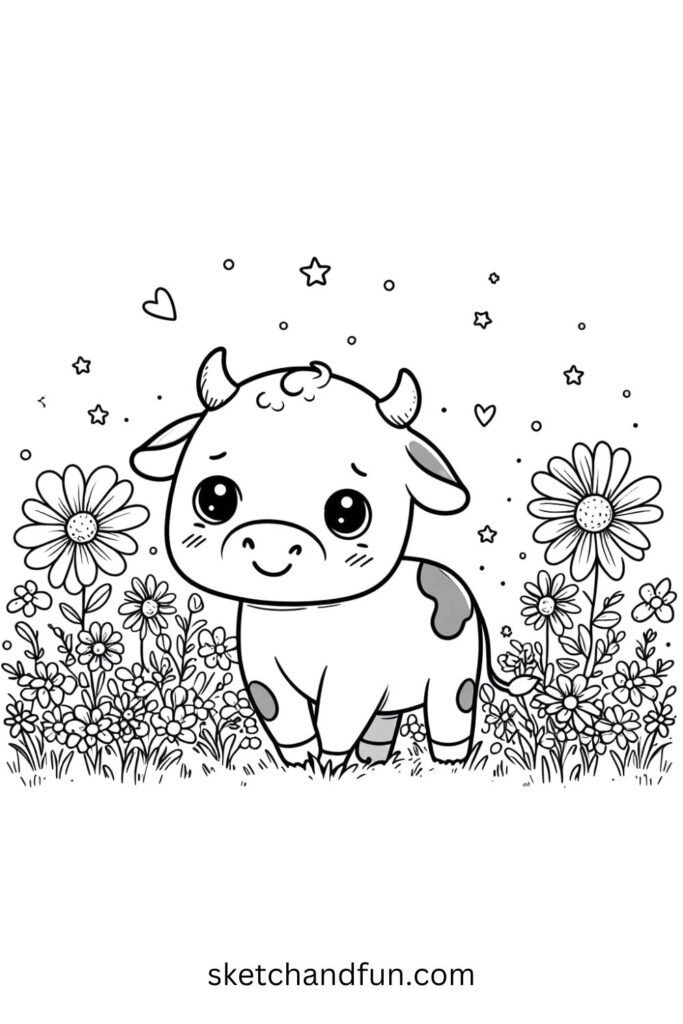 Cow in a Field of Flowers 🌻🐮