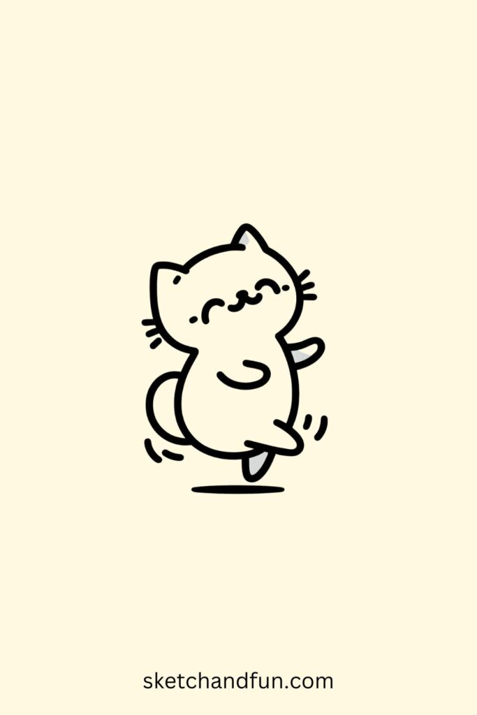 Easy Cat Drawing Idea, Dancing Cat
