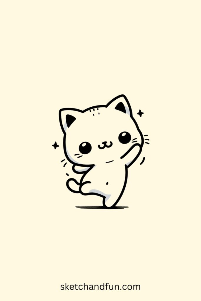 Easy Cat Drawing Idea, Dancing Cat Easy Drawing