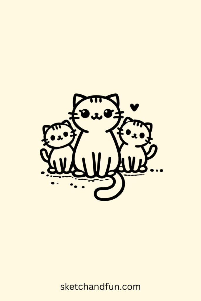 Cute Cat Family Easy Drawing