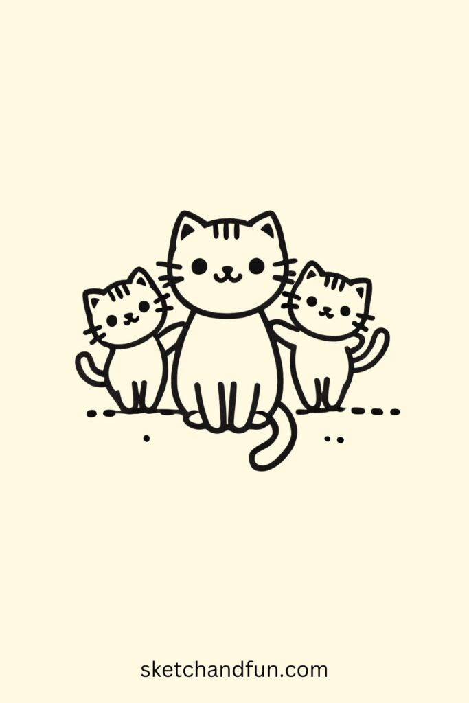 Cute Cat Drawing Easy, Cat Family