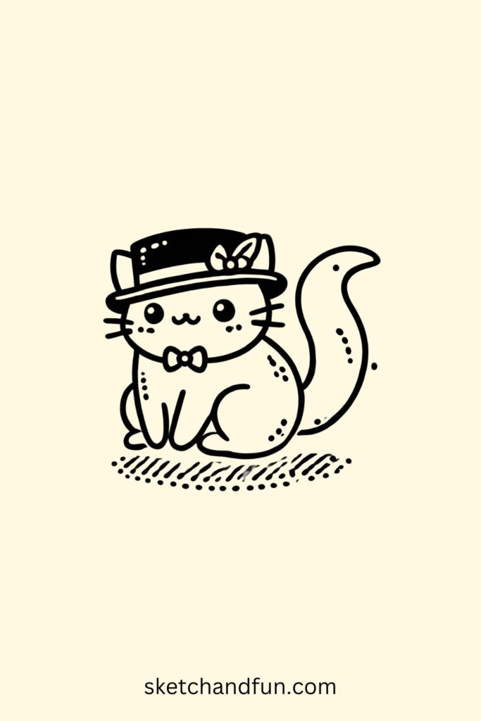 Easy Cat Drawing Idea, Fancy Cat Drawing