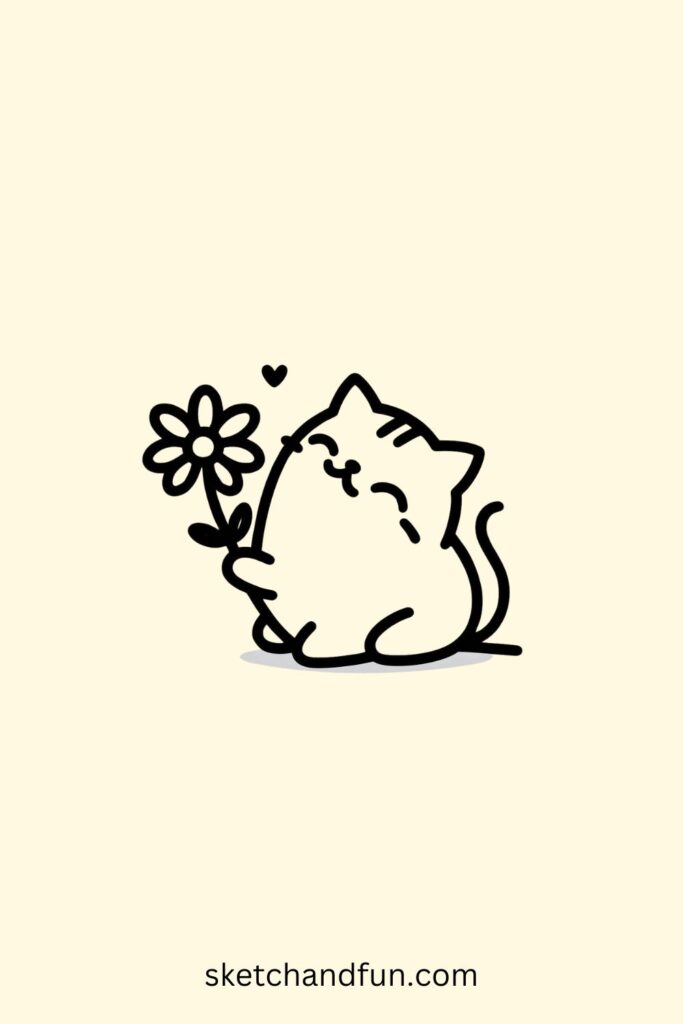 Cat with a Flower Easy Drawing