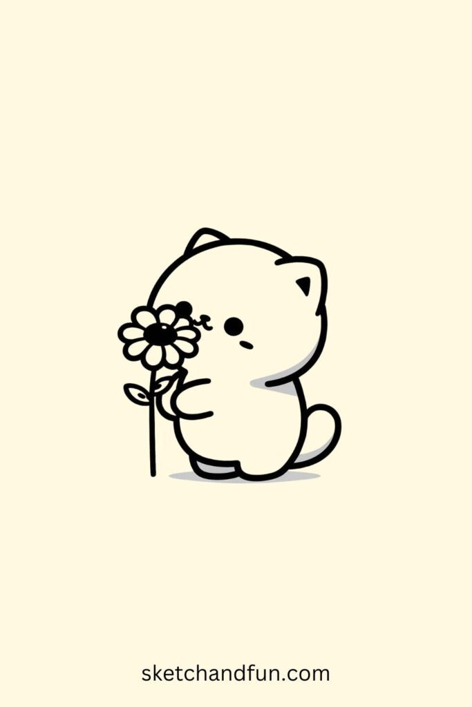 Cat drawing Easy, Cat with a Flower