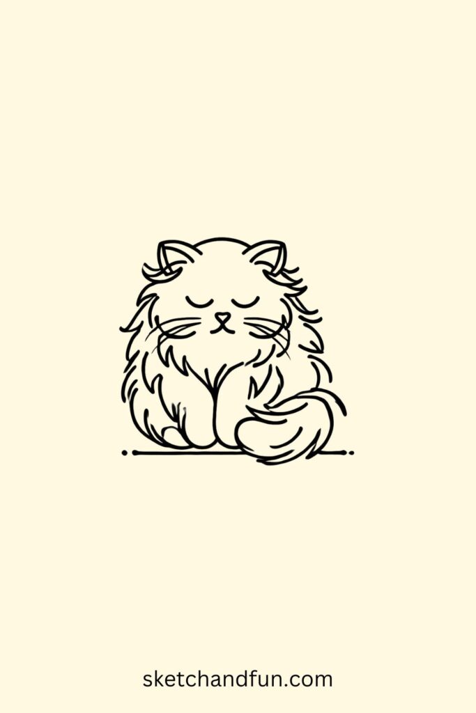 Cute Cat Drawing, Fluffy Cat Drawing Easy
