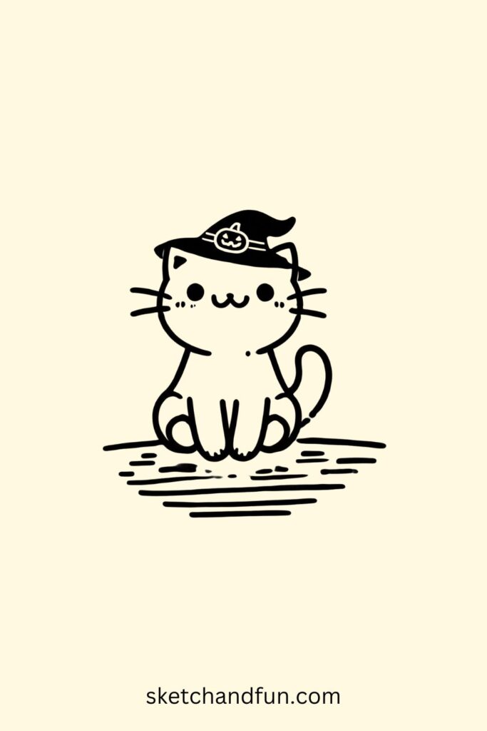 Easy Cat Drawing Idea, Halloween Cat Drawing