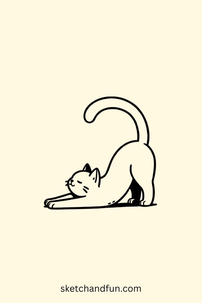 Cat easy to draw, Stretching Cute Cat Easy Drawing