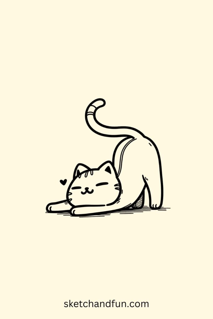 Cat easy to draw, Stretching Cute Cat Easy Drawing