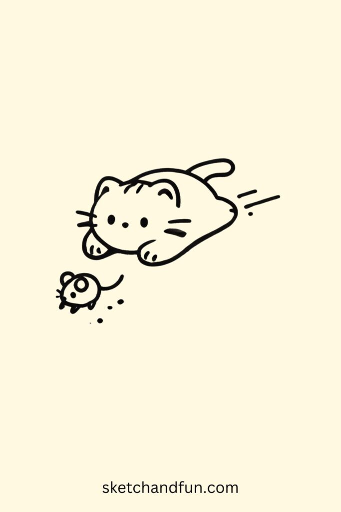Easy Cute Cat Drawing Idea, Cat and Mouse Drawing
