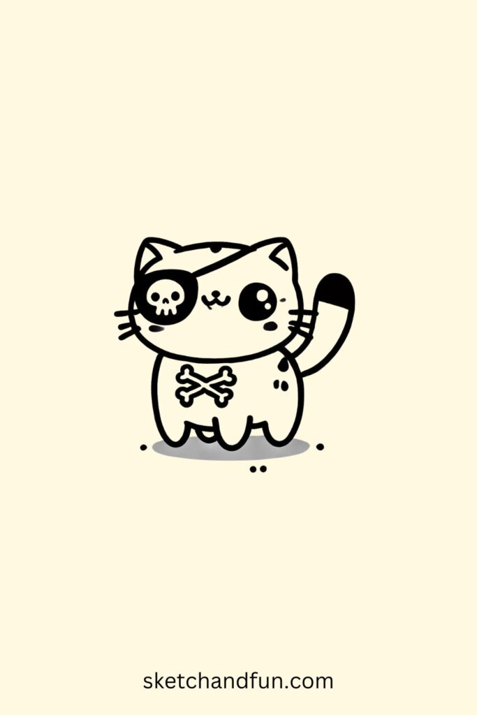 Cute Cat Drawing For Kids, Pirate Cat Easy Drawing