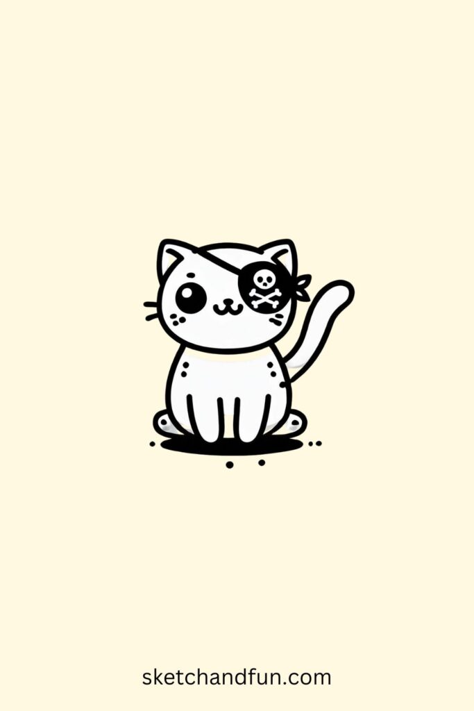 Cat easy to draw, Pirate Cat Easy Drawing