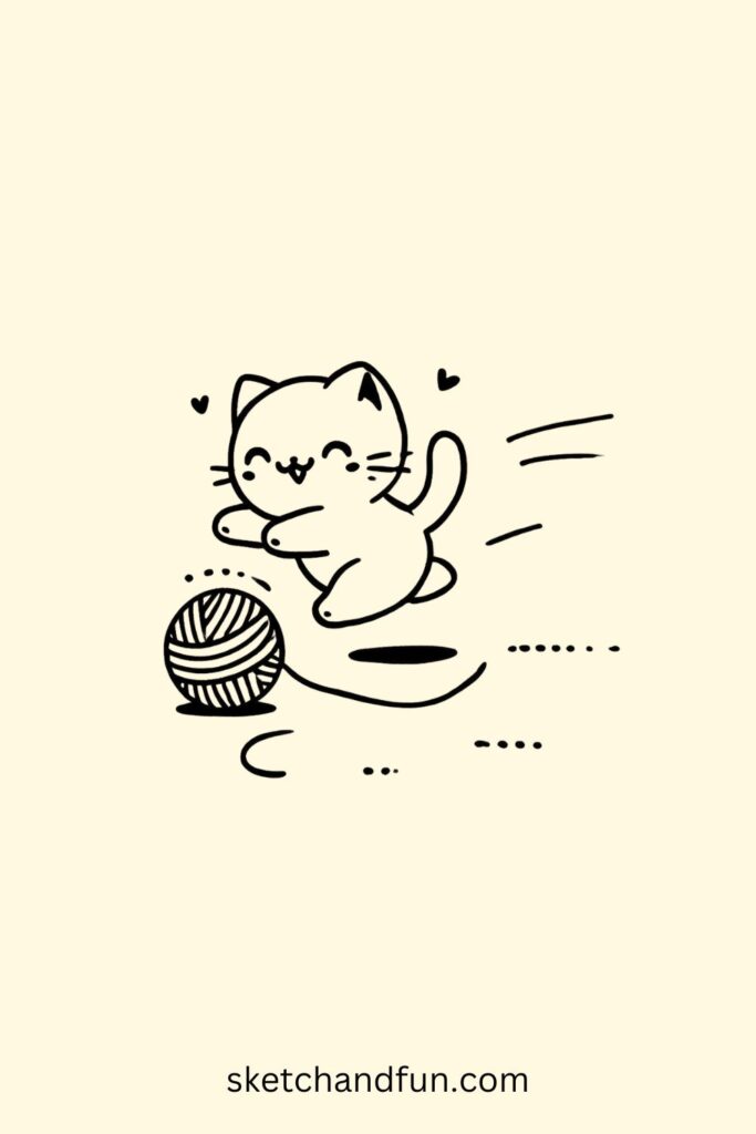 Easy Cute Cat Drawing, Playful Kitten Drawing