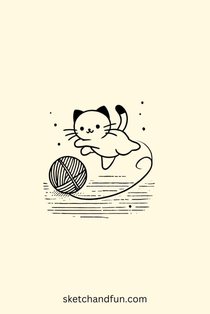 Easy Cute Cat Drawing, Playful Kitten Drawing Easy