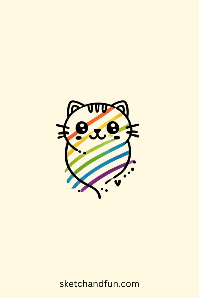 Basic Cat Drawing, Rainbow Cute Cat Drawing
