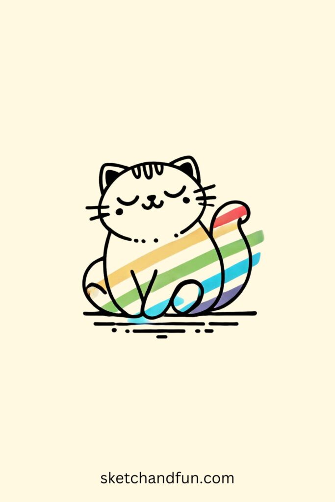 Basic Cat Drawing, Rainbow Cute Cat Drawing Easy