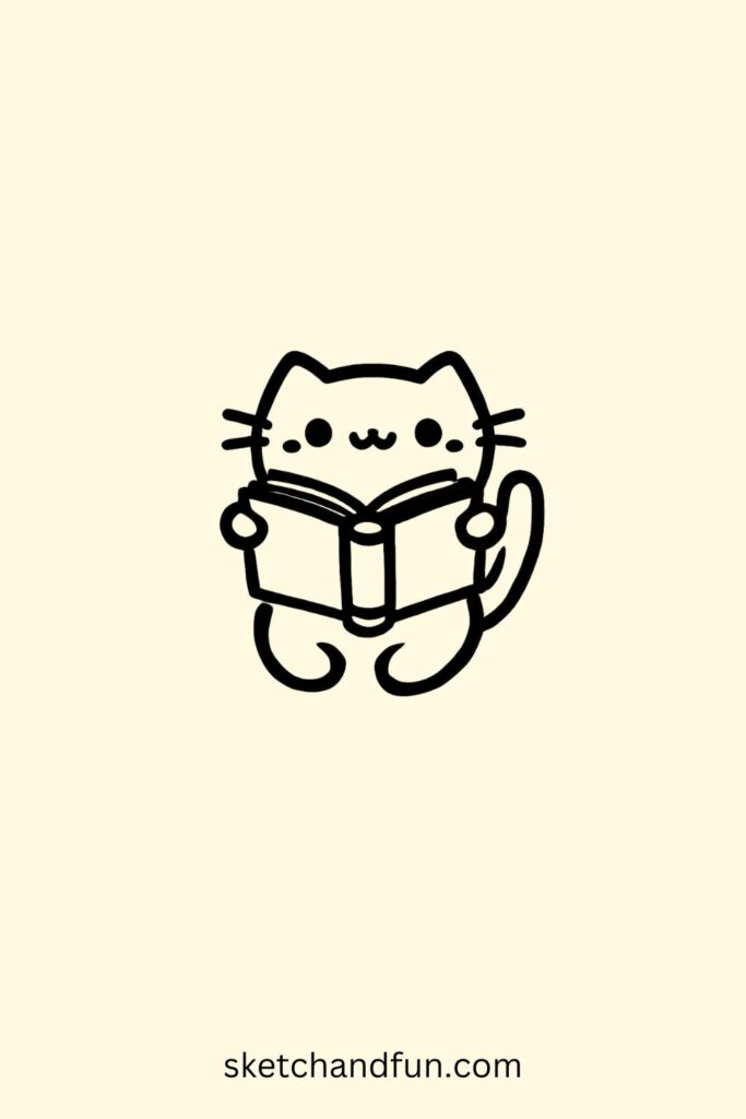 Reading Cat Easy Drawing For Kids