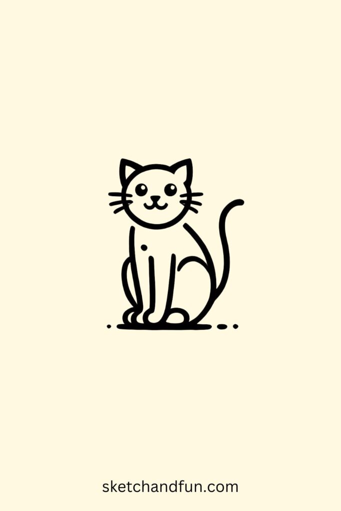 Simple Cat Drawing, Sitting Cat Silhouette Drawing