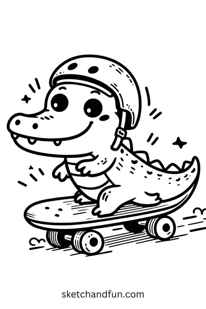 Skateboarding Alligator Drawing🛹