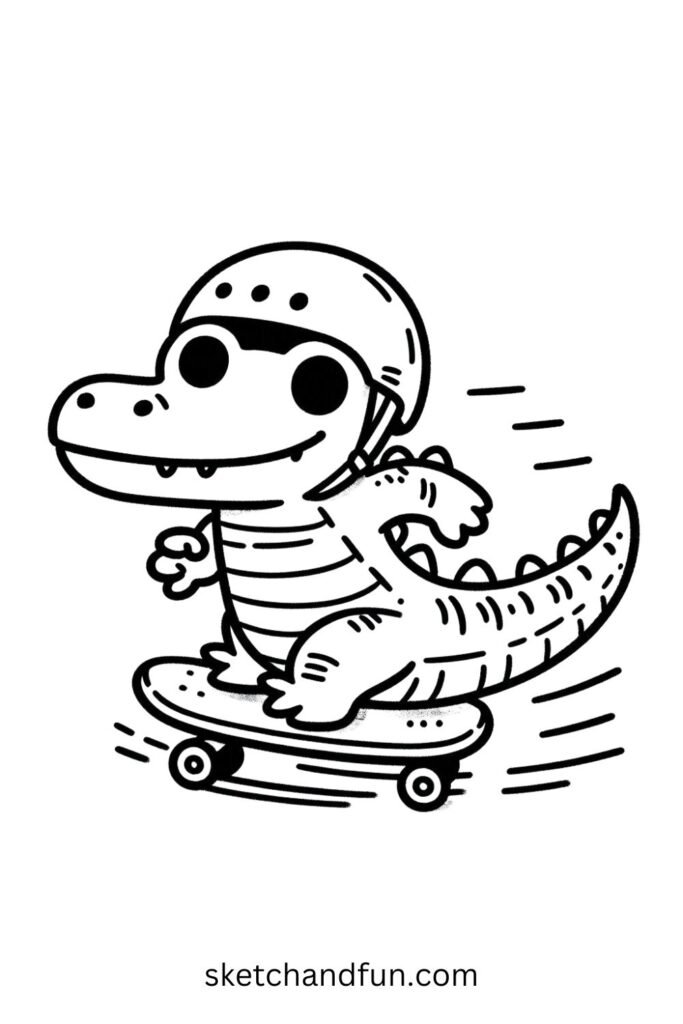 Skateboarding Alligator Drawing🛹