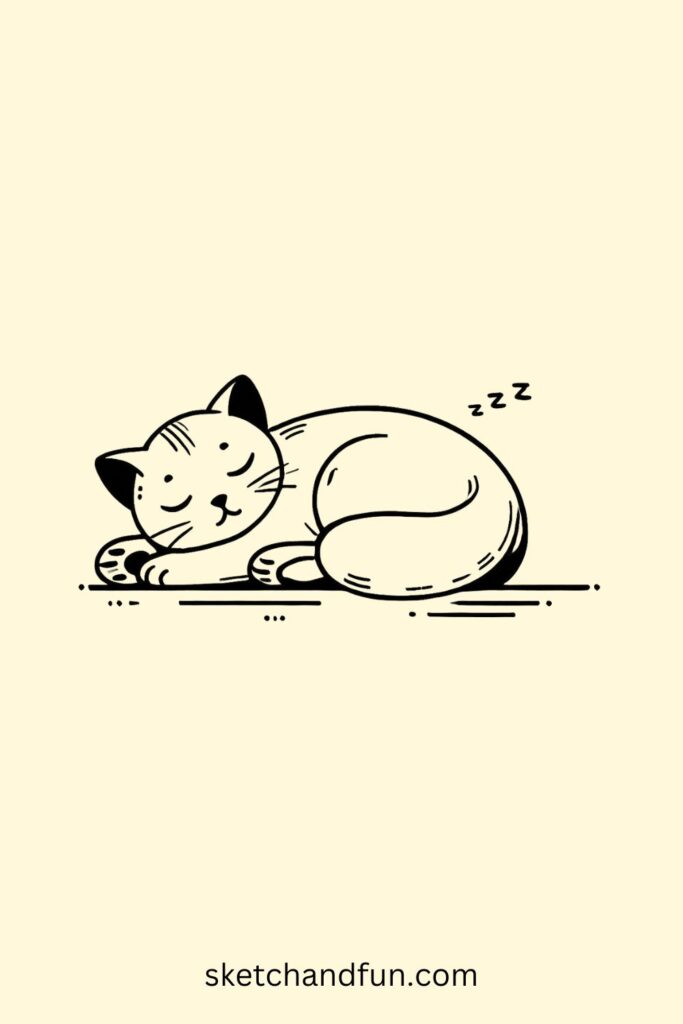Sleeping Cat Drawing Easy Idea