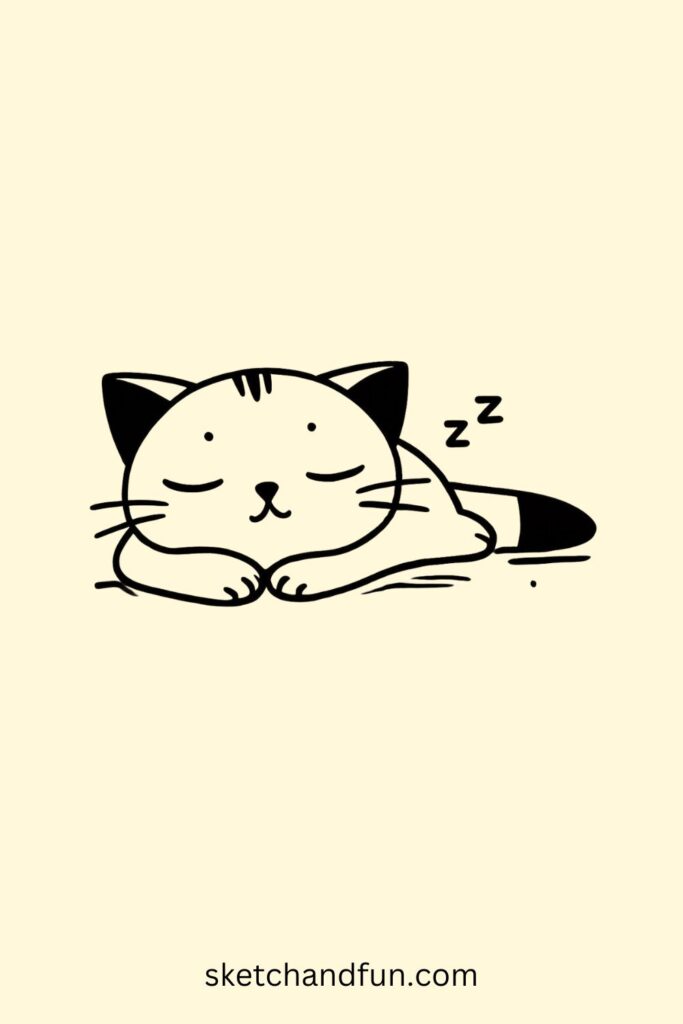 Cat Drawing Kawaii, Sleeping Cat Drawing Easy