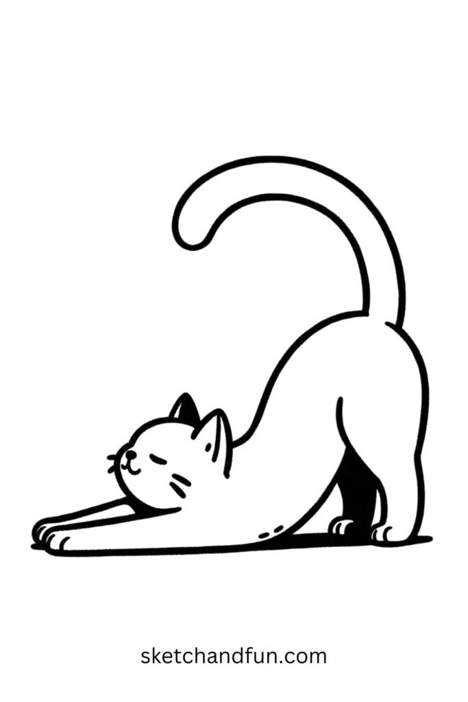 Stretching Cute Cat drawing