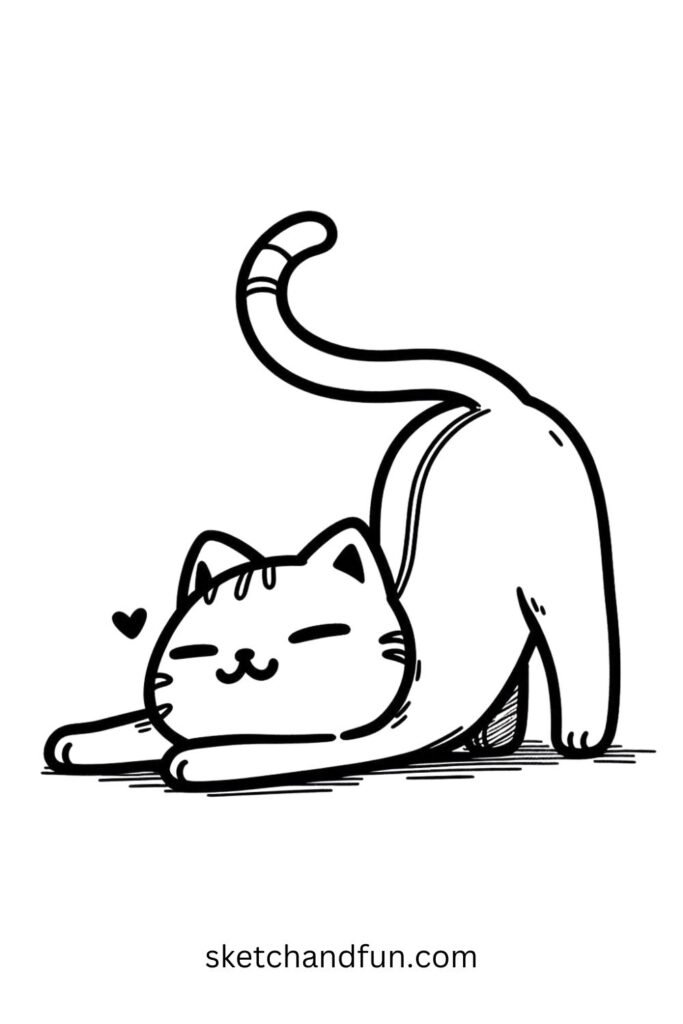 Stretching Cute Cat drawing