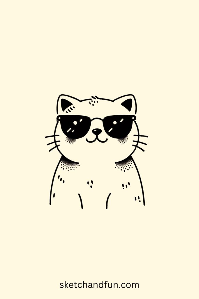 Cat with Sunglasses Easy Drawing