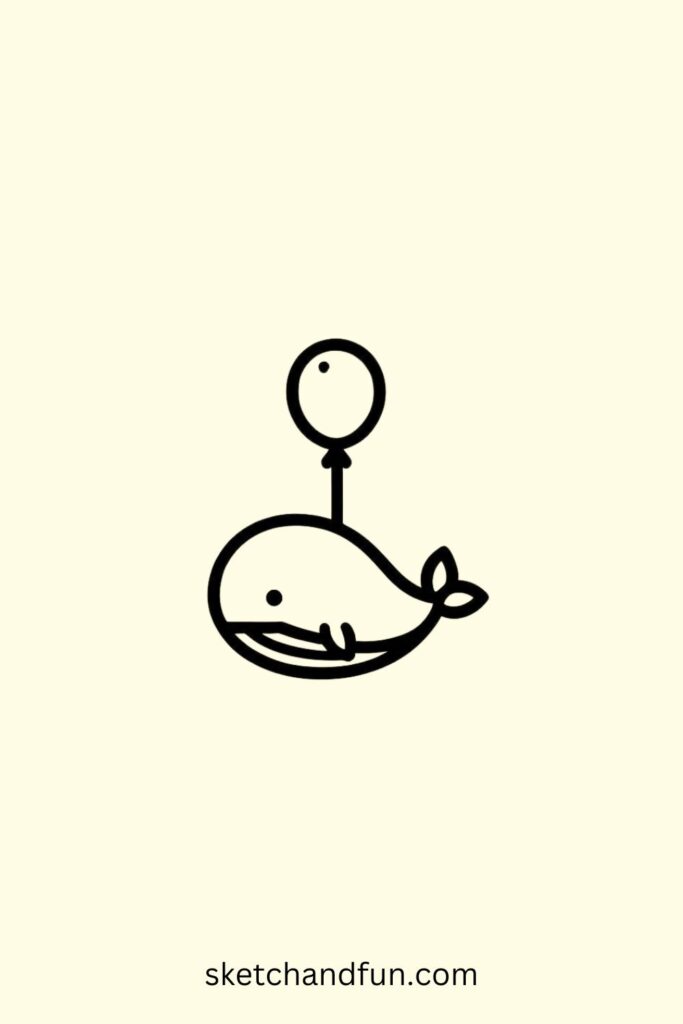 Easy Cute Whale Drawing, Tiny Floating Whale