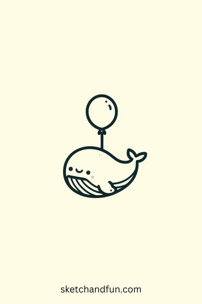 Easy Cute Whale Drawing, Tiny Floating Whale