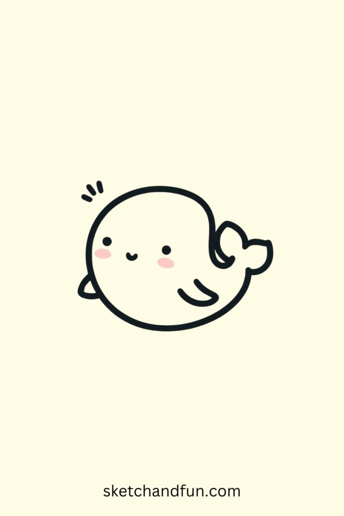 Cute Whale Drawing Pencil, Blushing Whale