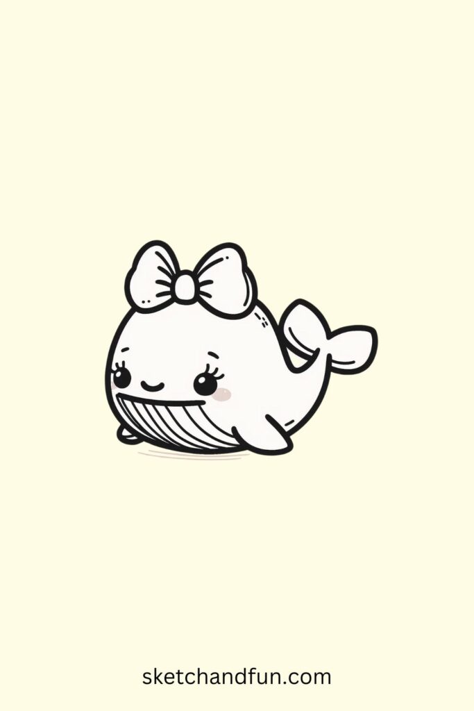 Simple Whale Drawing, Whale with a Bow