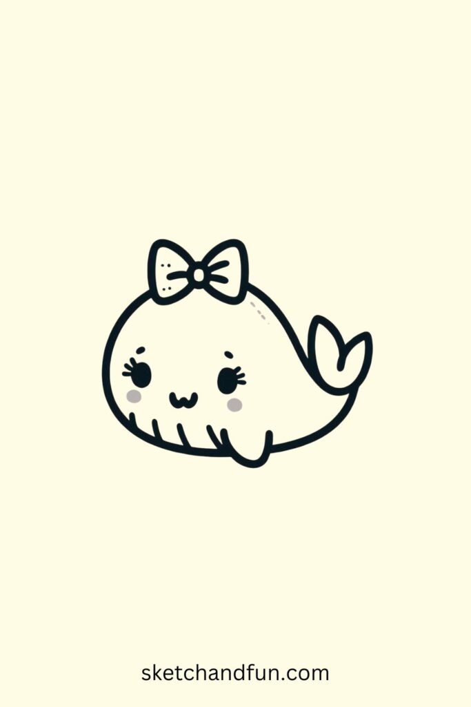 Simple Whale Drawing, Whale with a Bow