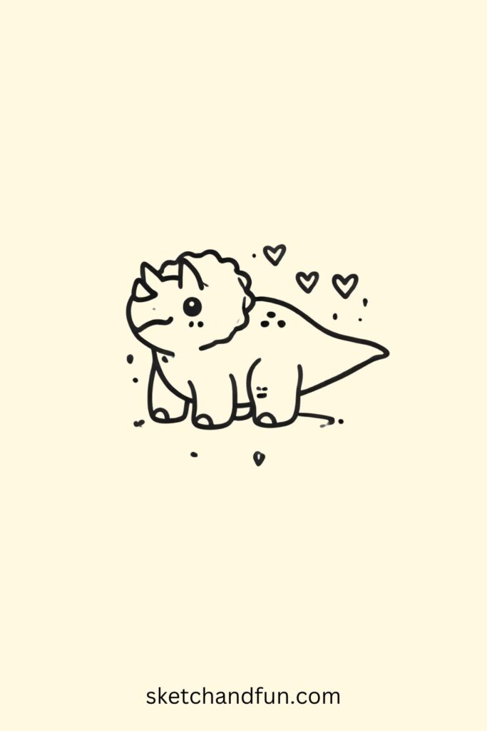 Dino Drawing Easy, Chubby Triceratops Drawing