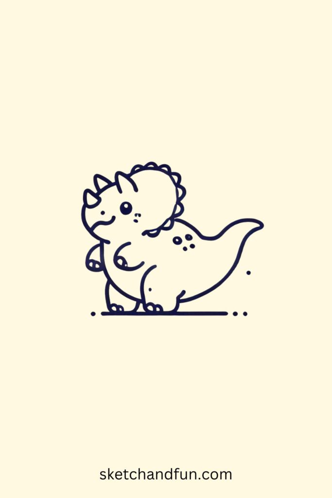 Dino Drawing Easy, Chubby Triceratops Easy Drawing