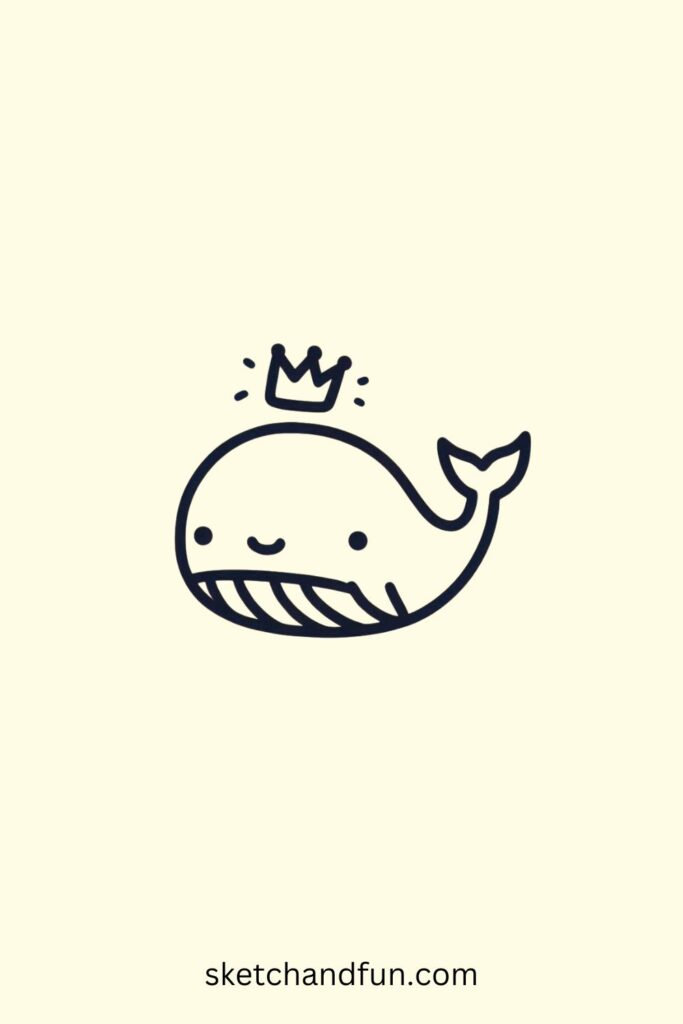 Whale Drawing Easy Cute, Whale with a Crown
