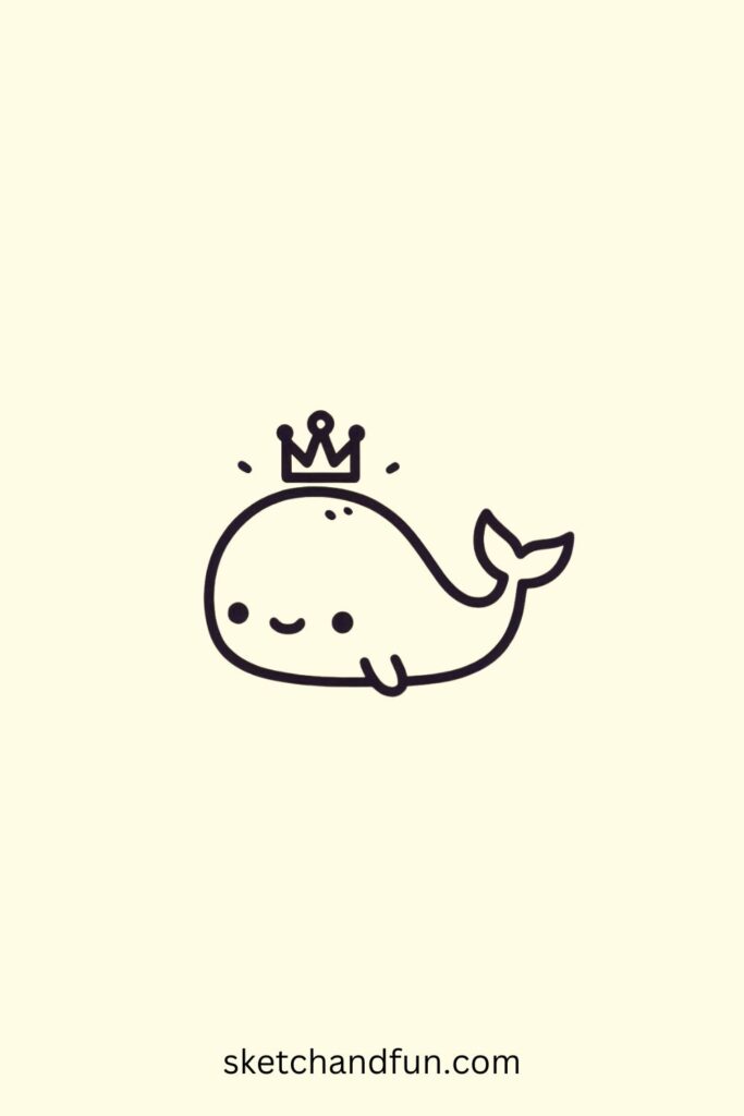 Whale Drawing Easy Cute, Whale with a Crown