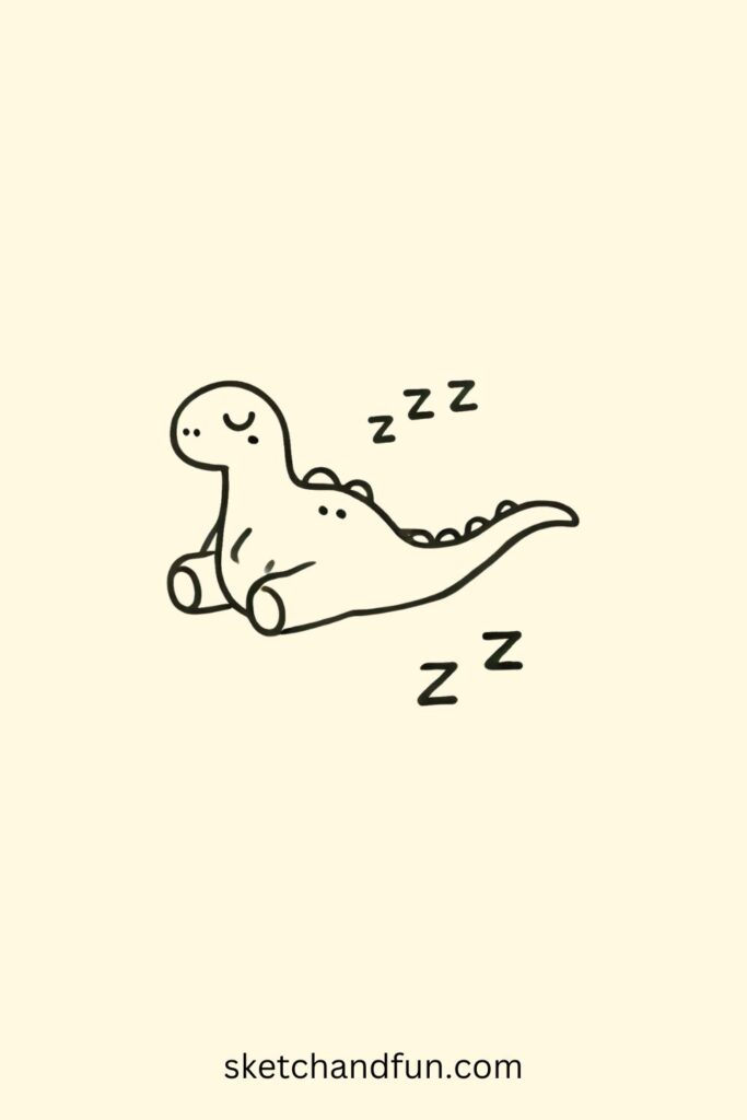 Cute Sleeping Dinosaur Drawing 